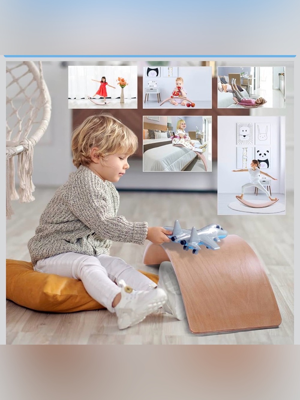 Wooden Kids Balance Rocker - Natural Brown